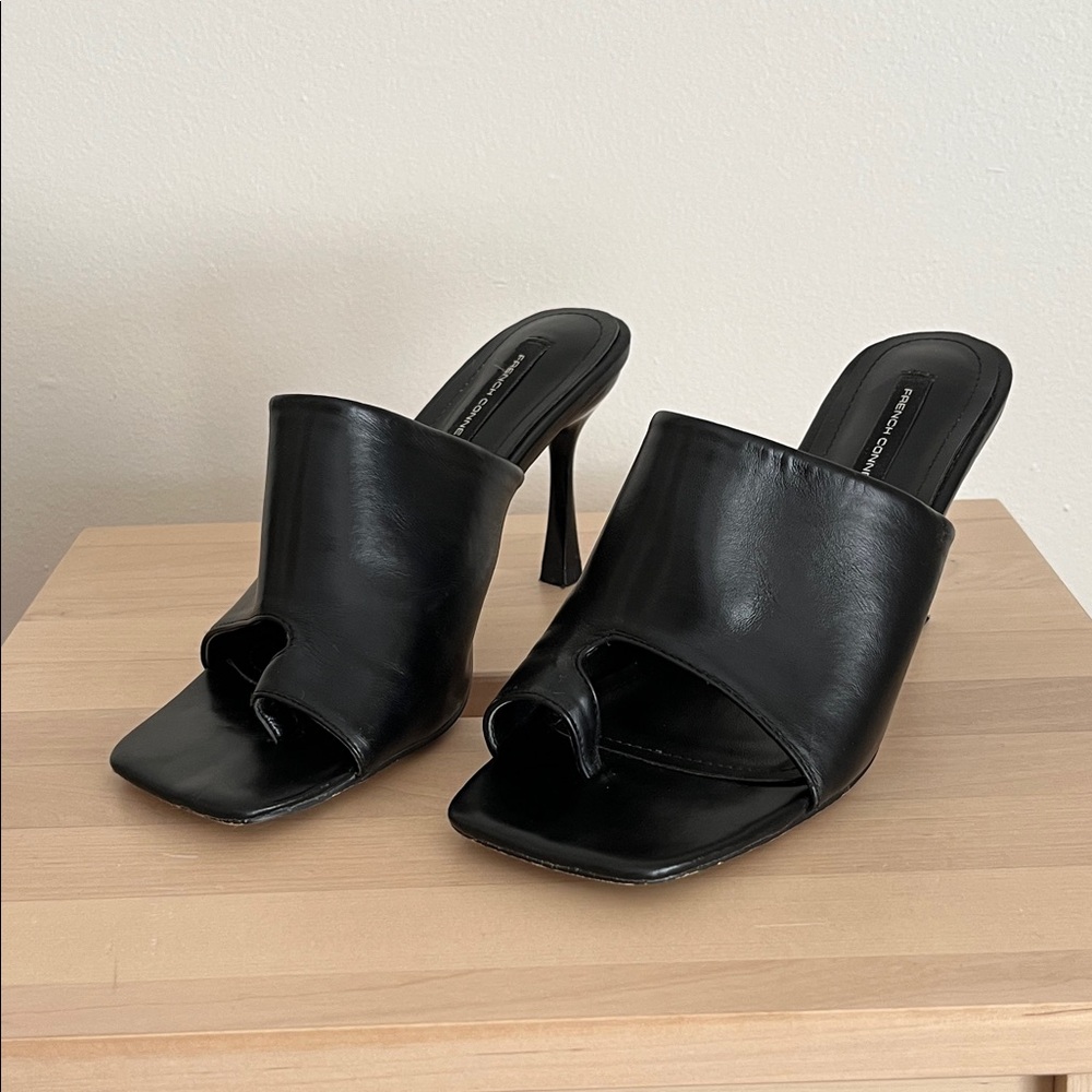 French Connection Black Open-Toe Mules Heels sz 6